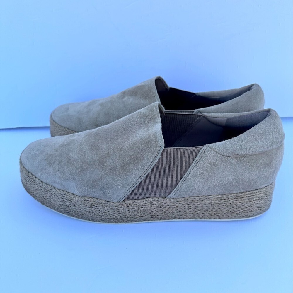 Vince Wilden Womens Espadrille Slip On Suede Leather Platform Shoe Taupe 9.5